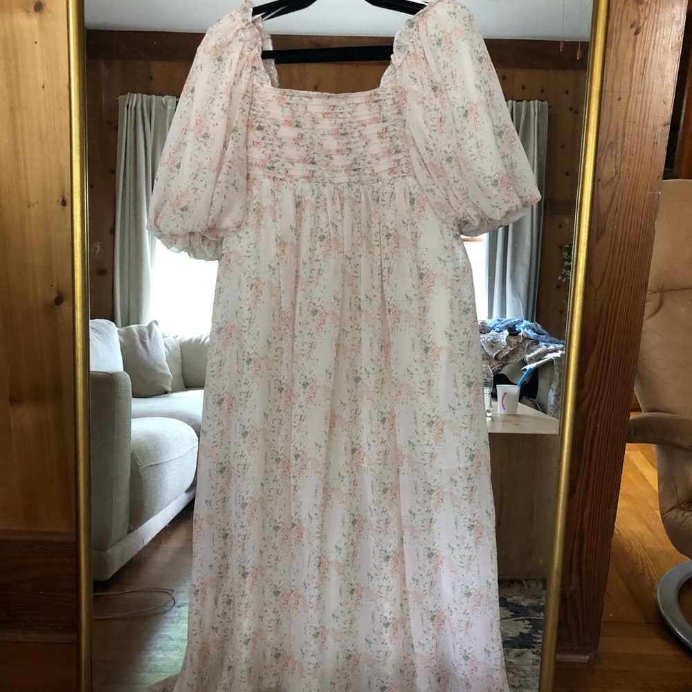 Floral Puff Sleeve Midi Dress